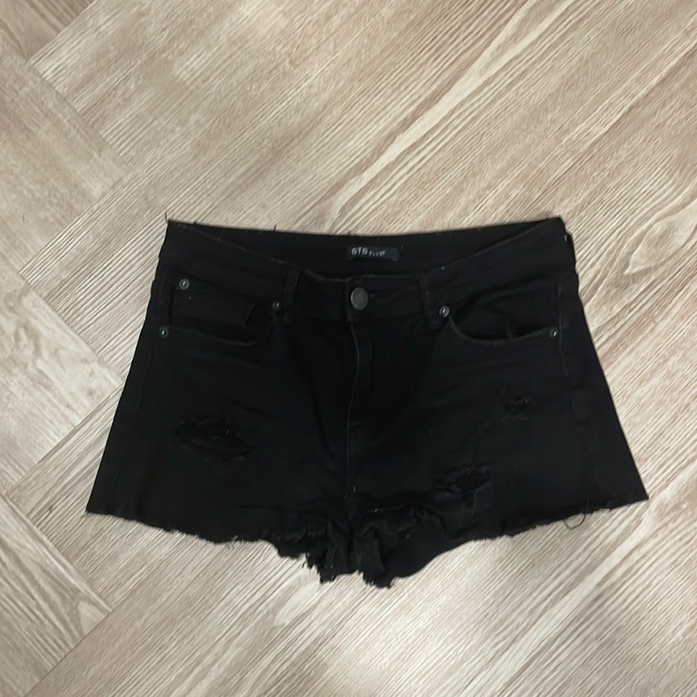 Black denim shorts